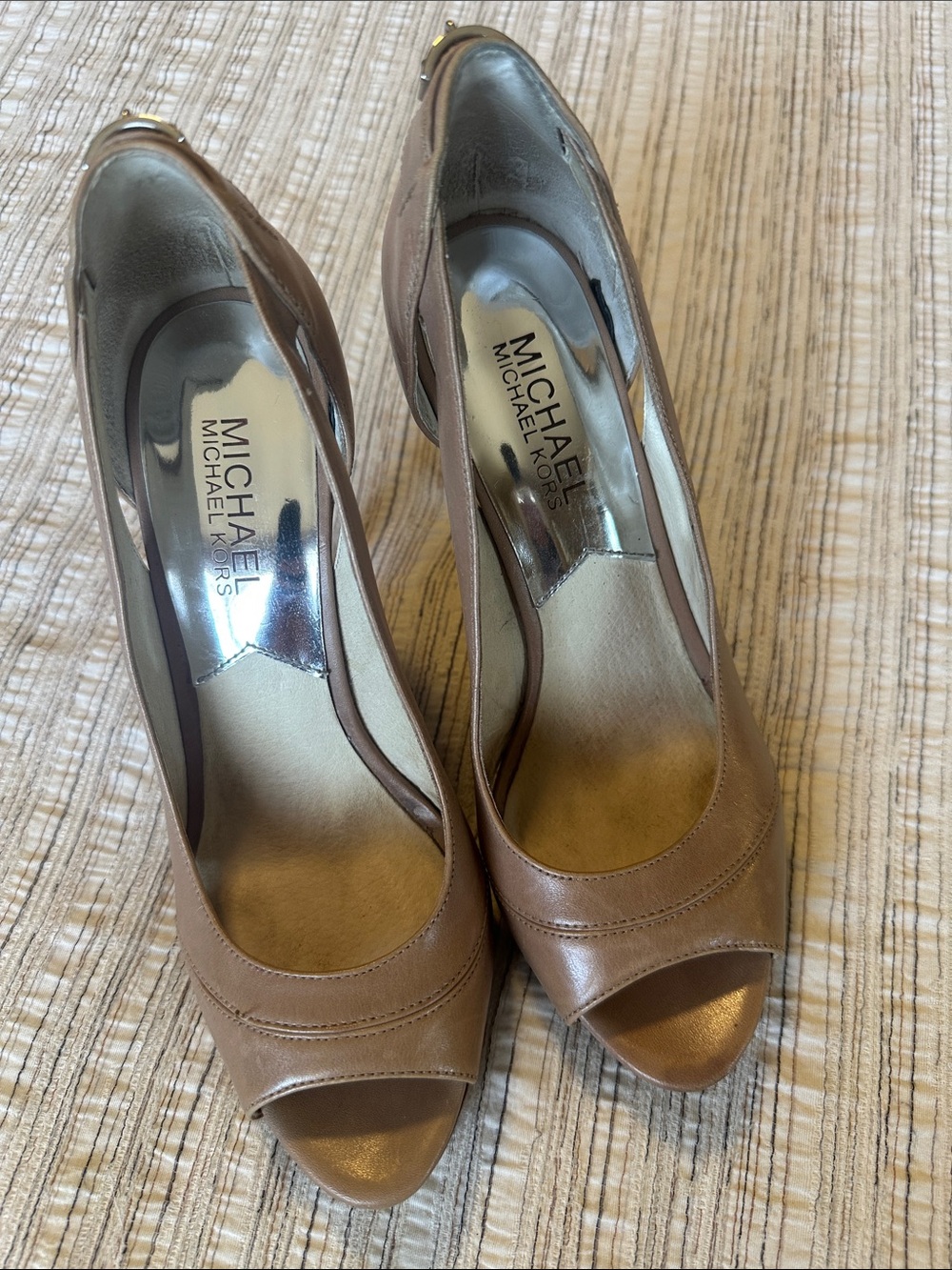 Michael Kors Tan Leather Peep-Toe Heels